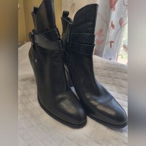 Donald J. Pliner Black Leather Ankle Booties with Textured Strap